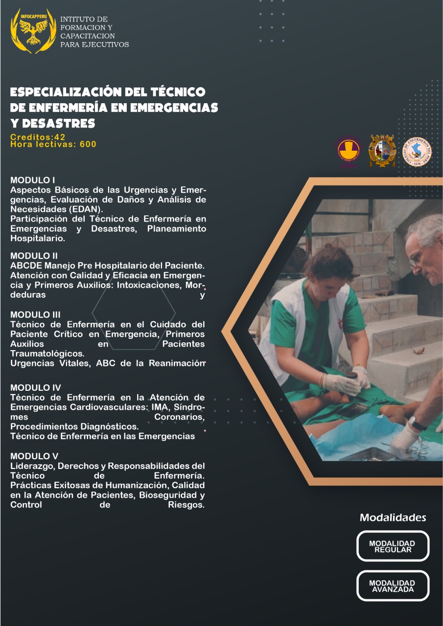 ESPECIALIZACIÓN DEL TECNICO DE ENFERMERIA EN EMERGENCIAS Y DESASTRES